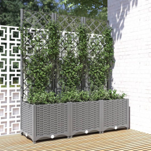 Jardinera con enrejado PP gris claro 120x40x136 cm D