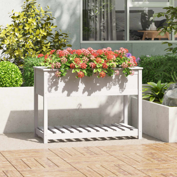 Jardinera con estante madera maciza pino blanca 111.5x54x81 cm D