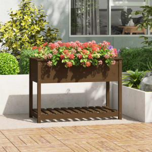 Jardinera con estante madera maciza pino marrón 111.5x54x81 cm D