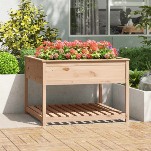 Jardinera con estante madera maciza de pino 111.5x111.5x81 cm D