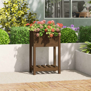 Jardinera de madera maciza de pino marrón 54x34.5x81 cm D