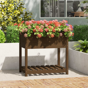 Jardinera con estante madera maciza marrón miel 82.5x54x81 cm D