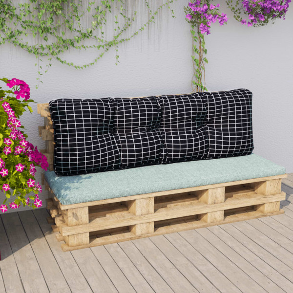 Sofá-cama de paletes de tecido em quadros preto 120x40x12 cm D