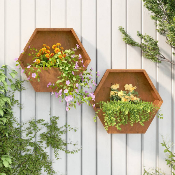 Jardineras de pared 2 uds acero corten oxidado 46x10x40 cm D