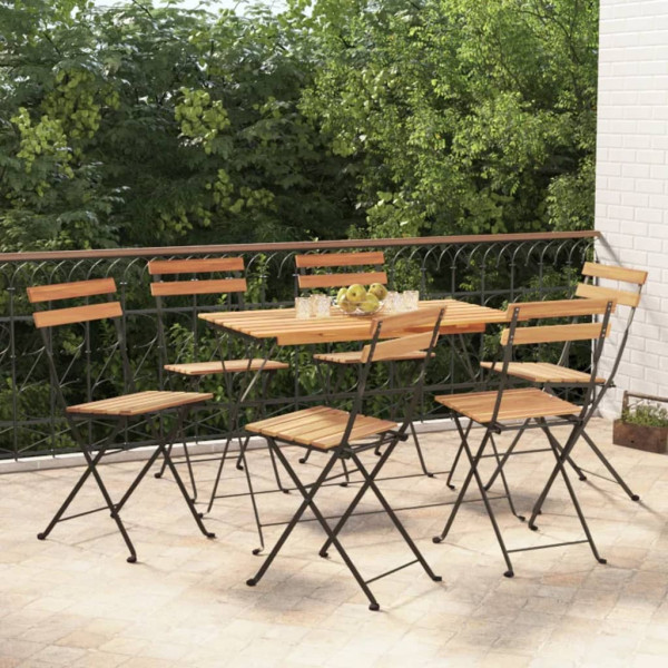Cadeiras dobráveis para cafeteria 6 peças em aço e madeira maciça de teca D