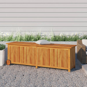 Caja de almacenaje jardín con ruedas madera acacia 150x50x58 cm D