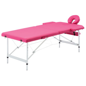 Mesa de massagem dobrável 2 zonas alumínio rosa D