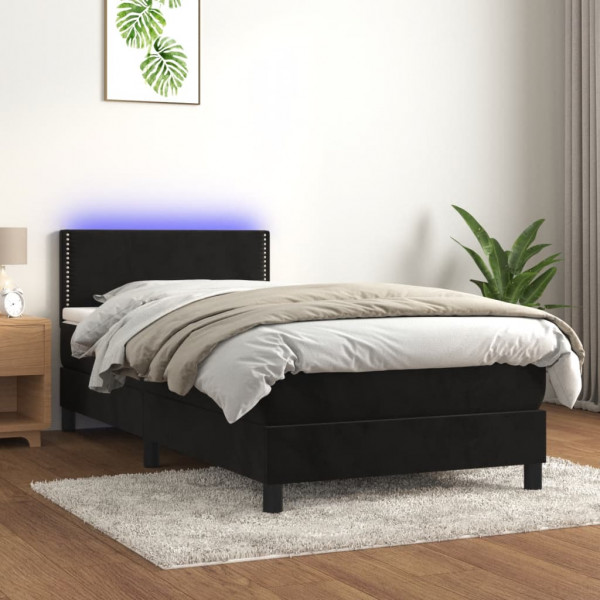 Cama box spring colchón y LED terciopelo negro 100x200 cm D