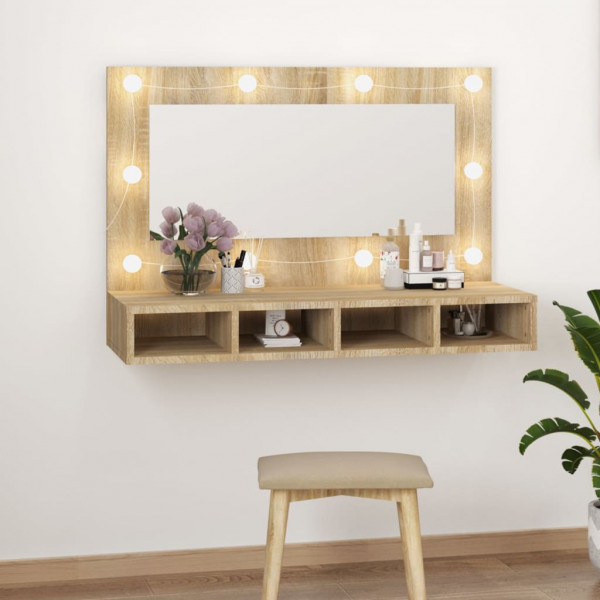 Móveis com espelho e LED Sonoma cor carvalho 90x31,5x62 cm D