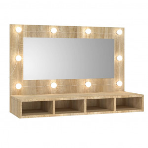 Móveis com espelho e LED Sonoma cor carvalho 90x31,5x62 cm D