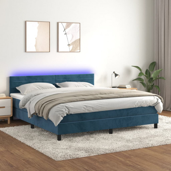 Cama box spring com colchão e veludo LED azul escuro 180x200 cm D