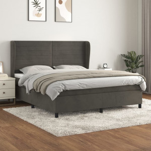 Cama box spring con colchón terciopelo gris oscuro 180x200 cm D