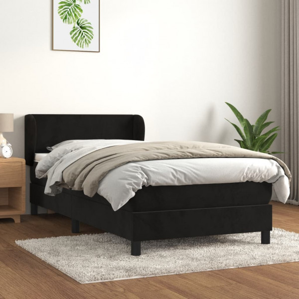 Cama box spring con colchón cuero sintético negro 90x190 cm D