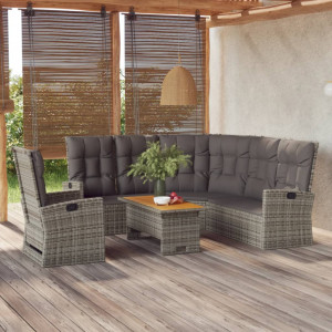 Set de muebles de jardín 3 pzas y cojines ratán sintético gris D