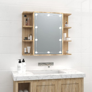 Mueble con espejo y luces LED roble Sonoma 70x16.5x60 cm D