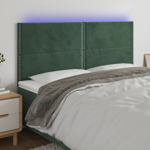 Cabeceira com luzes LED veludo verde escuro 160x5x118/128 cm D