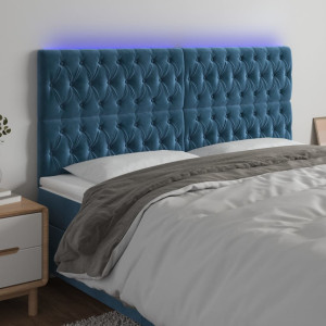 Cabecero con luces LED terciopelo azul oscuro 200x7x118/128 cm D