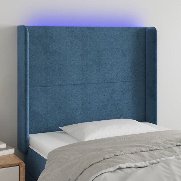 Cabecero con LED de terciopelo azul oscuro 83x16x118/128 cm D