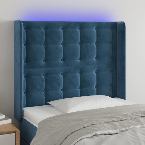 Cabecero con LED de terciopelo azul oscuro 83x16x118/128 cm D