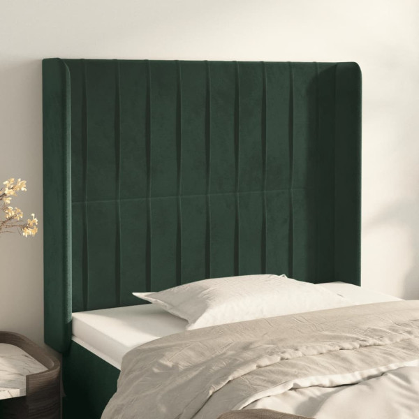 Cabeceira com orelhas de veludo verde escuro 93x16x118/128 cm D