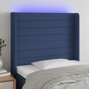 Cabeceira em tecido azul com LED 93x16x118/128 cm D