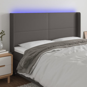 Cabeçalho com LED couro sintético cinza 183x16x118/128 cm D