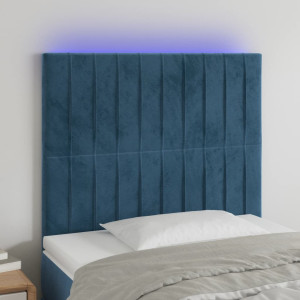 Cabeceira com luzes LED veludo azul escuro 90x5x118/128 cm D