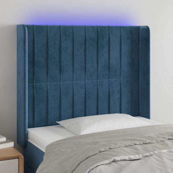 Cabeceira LED de veludo azul escuro 83x16x118/128 cm D