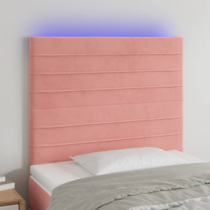 Cabeceira de veludo rosa com luzes LED 90x5x118/128 cm D