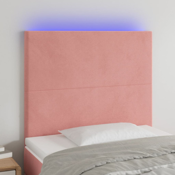 Cabecero con luces LED terciopelo rosa 90x5x118/128 cm D