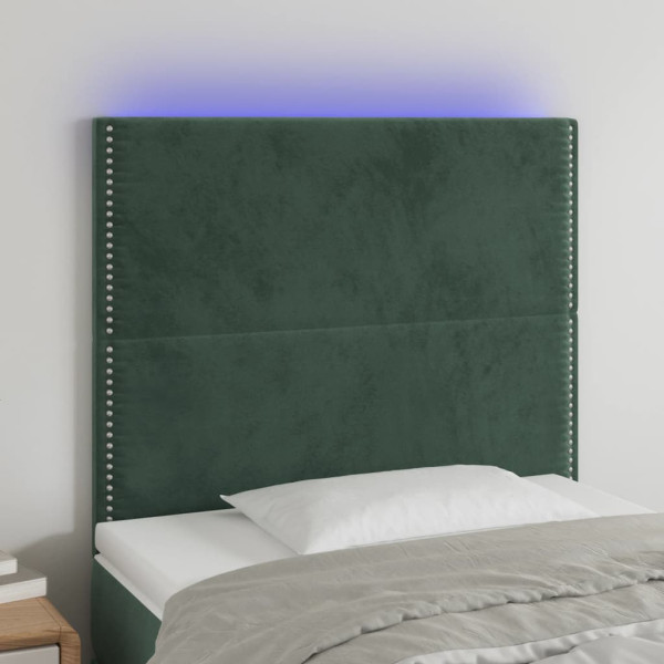 Cabecero con luces LED terciopelo verde oscuro 90x5x118/128 cm D