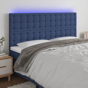 Cabeçalho com luzes LED tecido azul 180x5x118/128 cm D