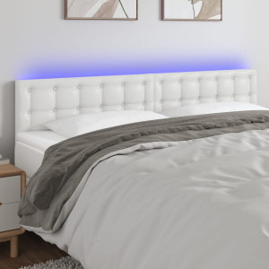 Cabeceira com LED couro sintético branco 180x5x78/88 cm D