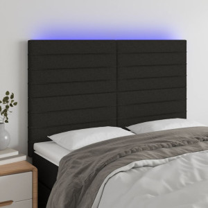 Cabeceira com luzes LED tecido preto 144x5x118/128 cm D