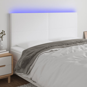 Cabeçalho com luzes LED de couro sintético branco 180x5x118/128 cm D