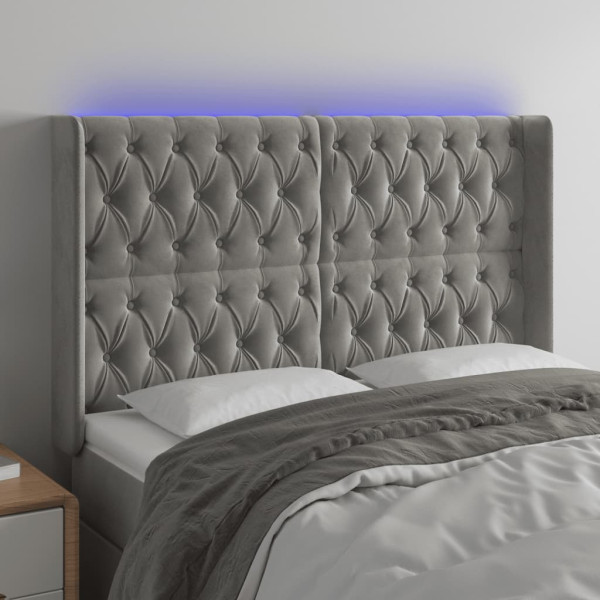 Cabecero con LED de terciopelo gris claro 163x16x118/128 cm D