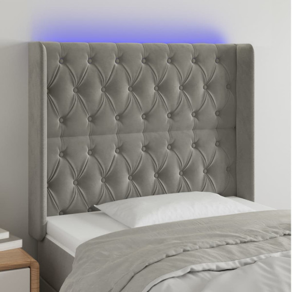 Cabecero con LED de terciopelo gris claro 93x16x118/128 cm D