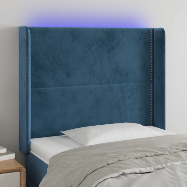 Cabecero con LED de terciopelo azul oscuro 83x16x118/128 cm D