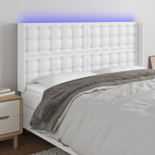 Cabeceira com LED couro sintético branco 163x16x118/128 cm D