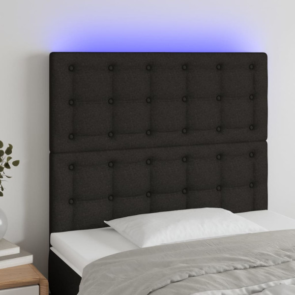 Cabeceira com luzes LED tecido preto 90x5x118/128 cm D