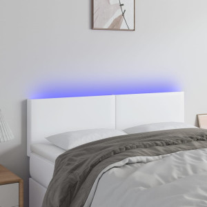 Cabeceira com LED couro sintético branco 144x5x78/88 cm D