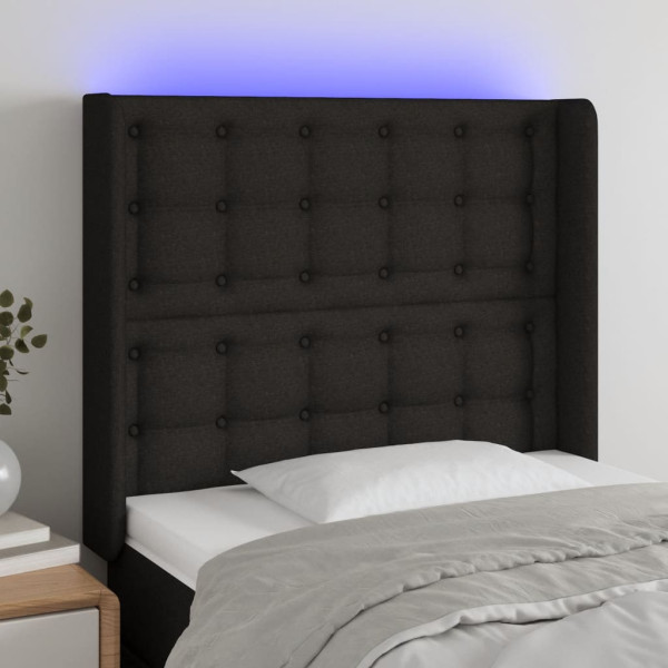 Cabecero con LED de tela negro 93x16x118/128 cm D