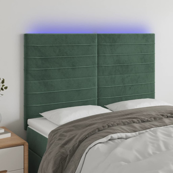 Cabeceira com luzes LED veludo verde escuro 144x5x118/128 cm D