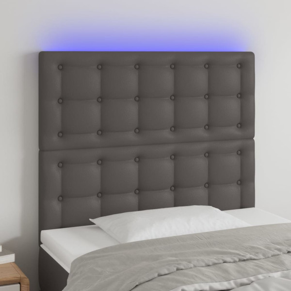 Cabeceira com luzes LED couro sintético cinza 80x5x118/128 cm D