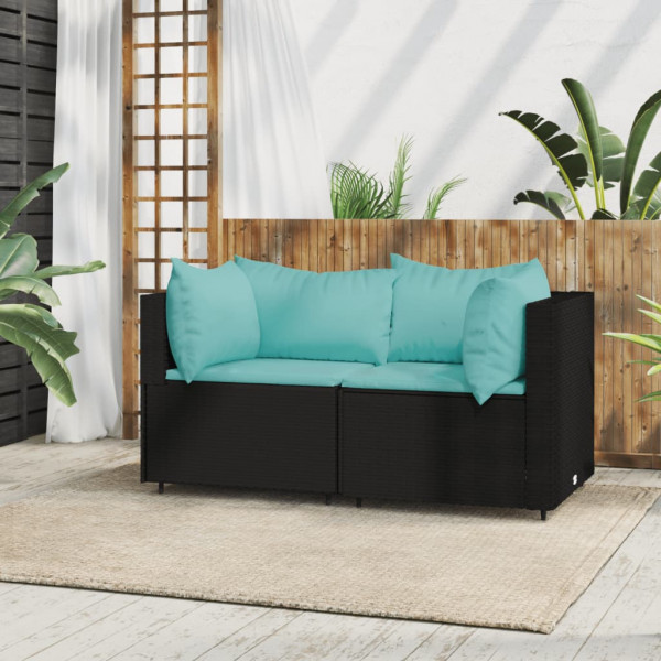 Sofas de canto jardim com almofadas 2 uvas ratão sintético preto D