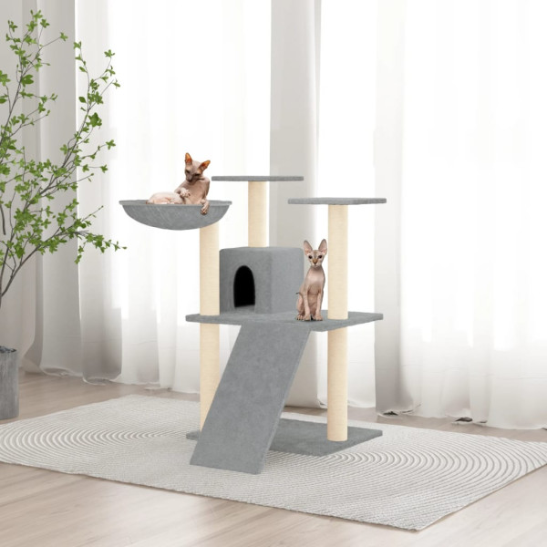 Raspador para gatos com postes de sisal cinza claro de 83 cm D