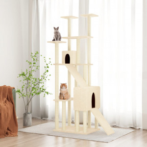 Rascador para gatos con postes de sisal crema 190 cm D
