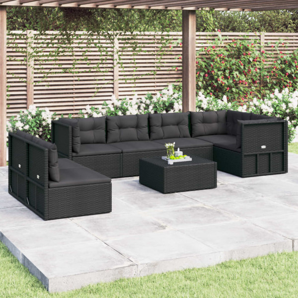 Set de muebles de jardín y cojines 7 pzas ratán sintético negro D