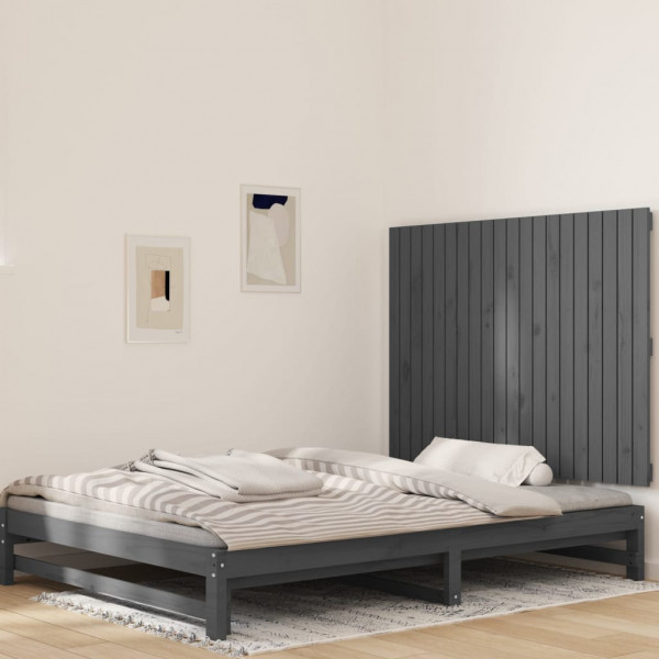 Cabecero de cama de pared madera maciza pino gris 127.5x3x90 cm D