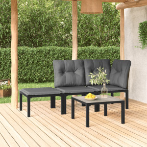 Set de muebles de jardín 4 piezas ratán sintético negro y gris D